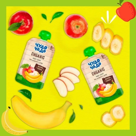 ЧУДО-ЧАДО Пюре органическое яблоко-банан 90гр